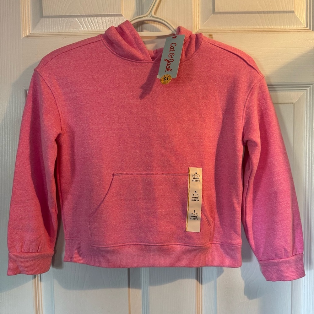 Cat & Jack Girls Size Small 6/7 Pink Pullover Hoodie Fleece Sweatshirt NWT